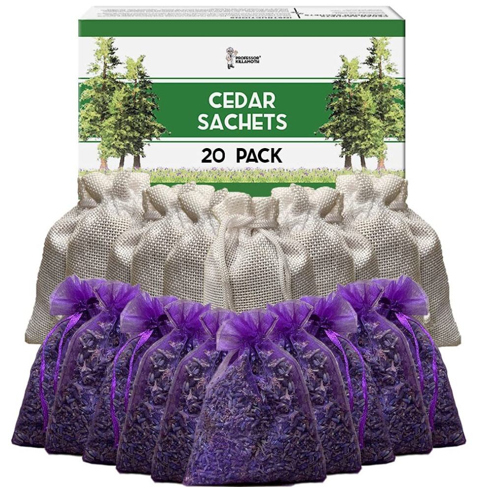 Professor Killamoth Cedar Chips and Lavender Sachets (20 Pack) - Stop Clothes Damage - Cedar and Lavendar Home Fragrance Sachets for Drawers and Clos-image-OPC-PM98DPP-NEW