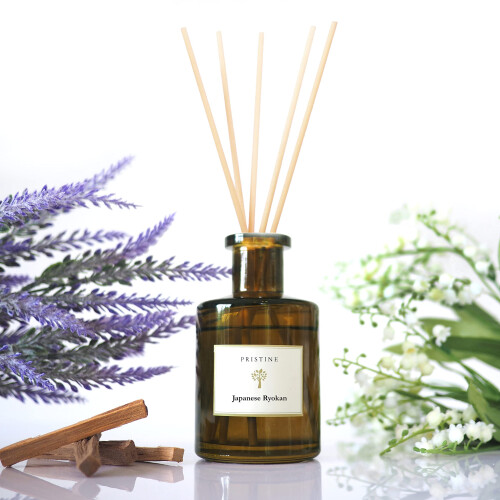 PRISTINE japansk Ryokan Reed Diffuser fr hem | Frsk lavendel Marockansk Amber Reed Diffuser Set Olje Diffuser & Reed Diffuser Sticks- Hem- och