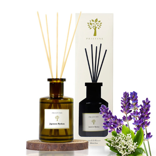 PRISTINE japansk Ryokan Reed Diffuser fr hem | Frsk lavendel Marockansk Amber Reed Diffuser Set Olje Diffuser & Reed Diffuser Sticks- Hem- och 1