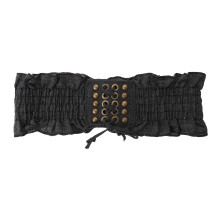 1Stk Schwarzer Denim Gürtel Mit Elastischem Macrame-Taillenband