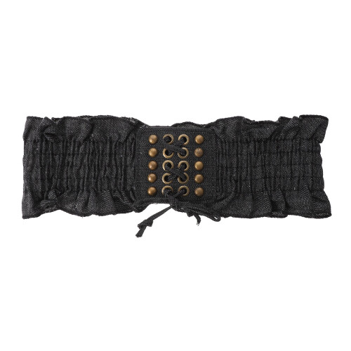 1Stk Schwarzer Denim Gürtel Mit Elastischem Macrame-Taillenband