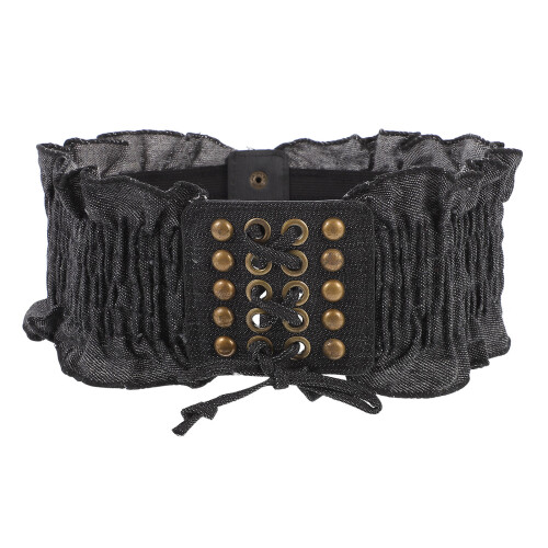 1Stk Schwarzer Denim Gürtel Mit Elastischem Macrame-Taillenband 2