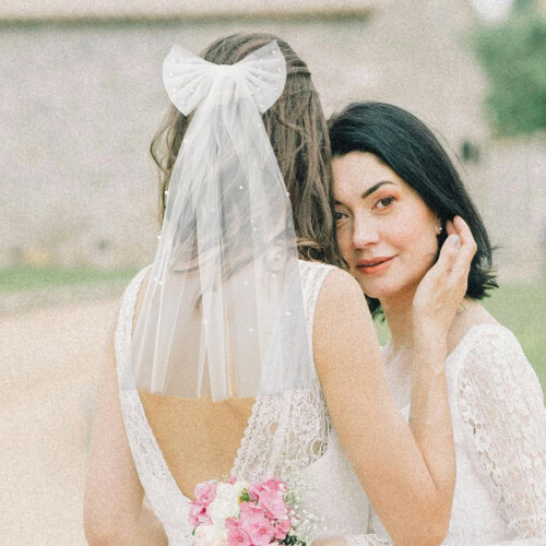 White Tulle Bow Veil For And Comfortable Fit 2