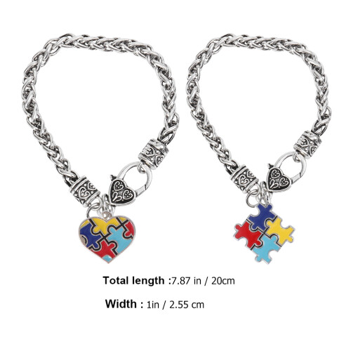 2 pezzi charm autismo puzzle braccialetti in 1
