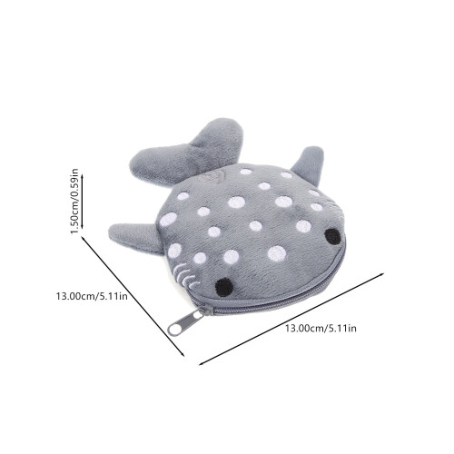 Grey Plush Shark Change Purse Small Makeup Pouch for Purse 1