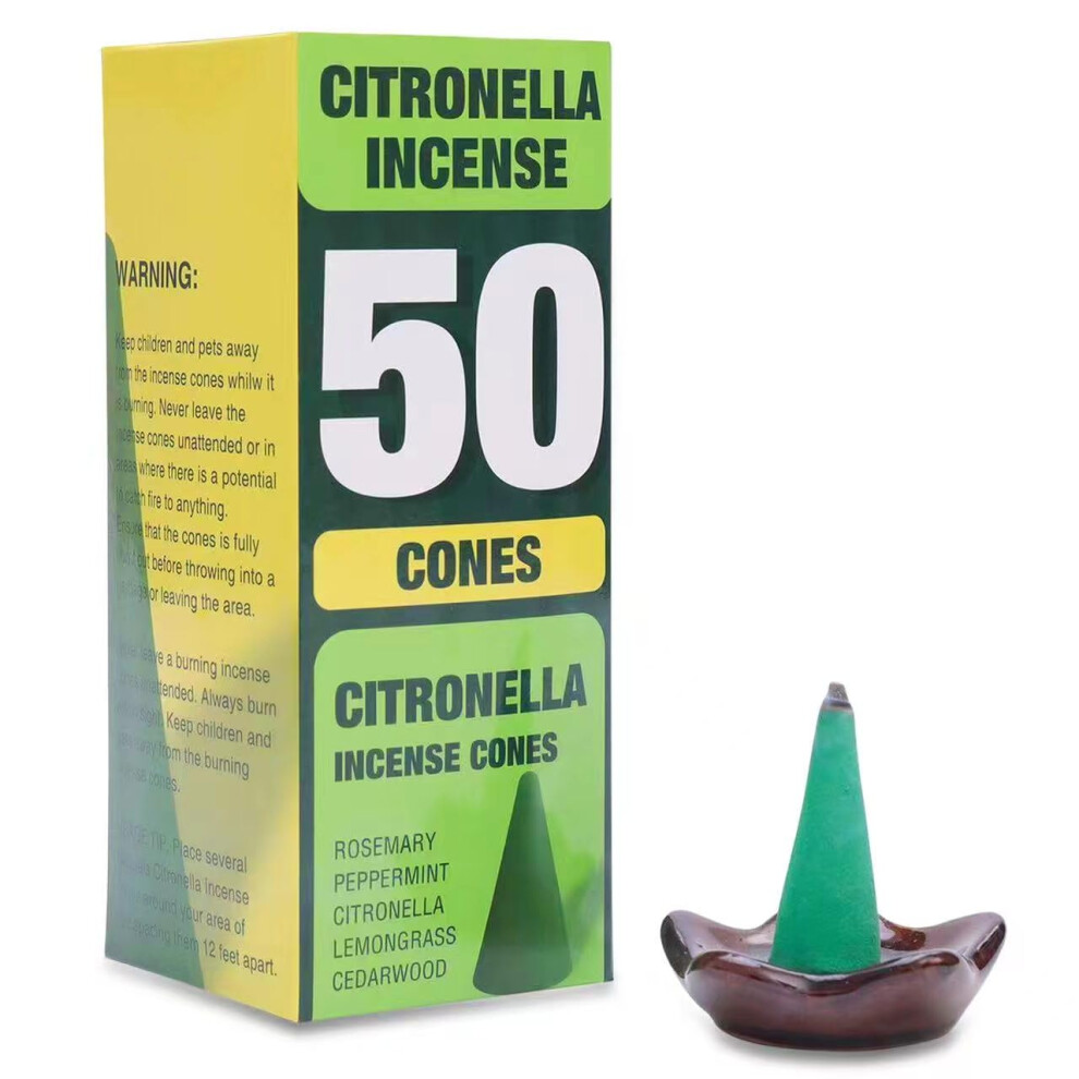 50 Pcs Citronella Incense Cones - Natural Incense Cones for Patio Camping Patio Hiking Outdoor etc - Includes Ceramic Burning Dish-image-OPC-PM99VV2-NEW