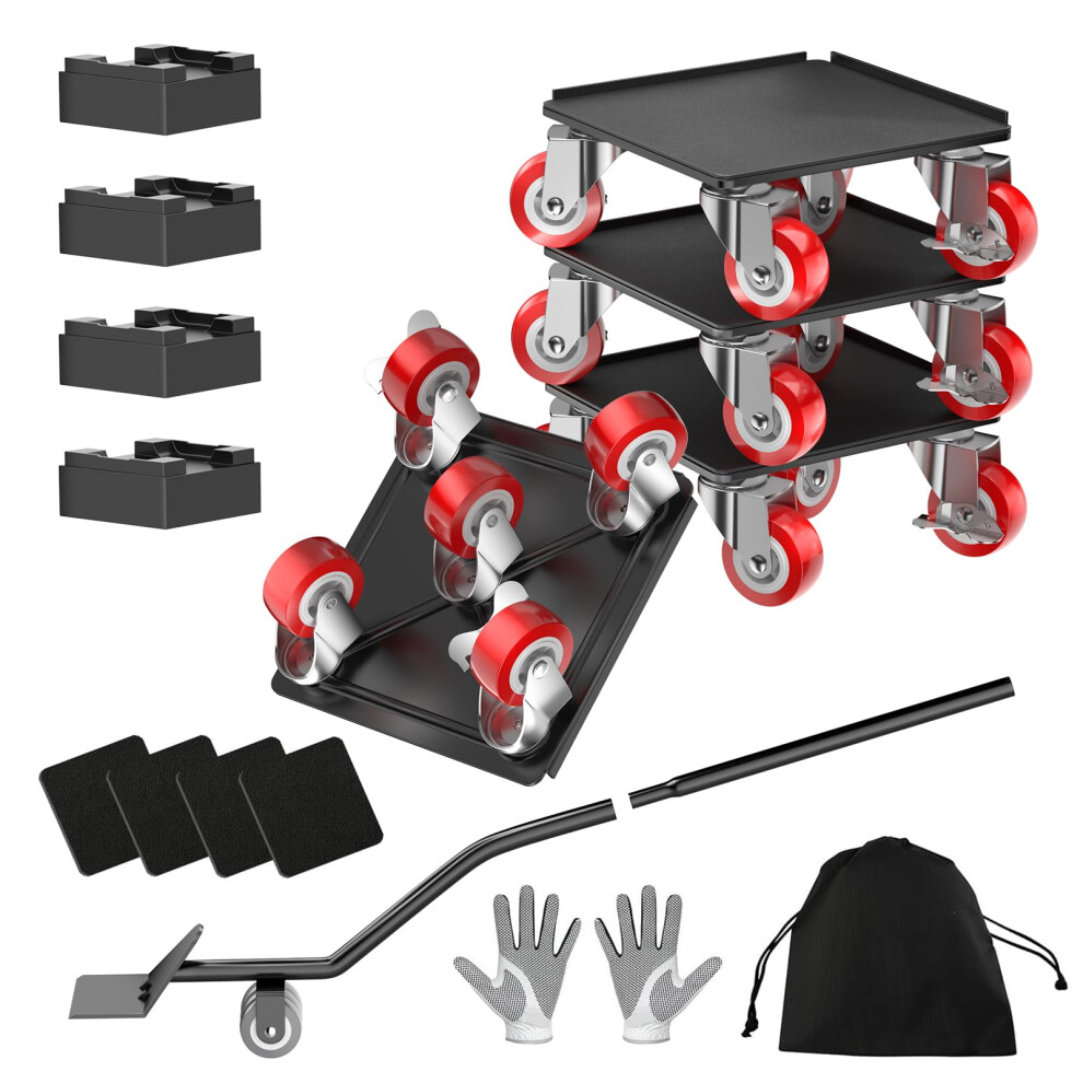 Loyal Tiger Heavy Duty 1500Lbs Furniture Dolly & Movers With 5X 360 Wheels - Carbon Steel Panel & Non-Slip Casters Includes Lifter Jacks Gliders Fo 765003591640