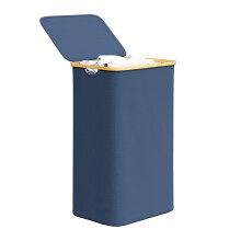 SpaceAid Laundry Hamper with Lid 110L Large Tall Clothes Basket Bin with Bamboo Handles Collapsible Laundry Hamper for Bedroom Bathroom Dorm Lau
