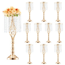 VEVOR 10PCS Soporte de Flor de Cristal Alto de 55cm/21.65", Jarrón Metálico Centro de Mesa Boda