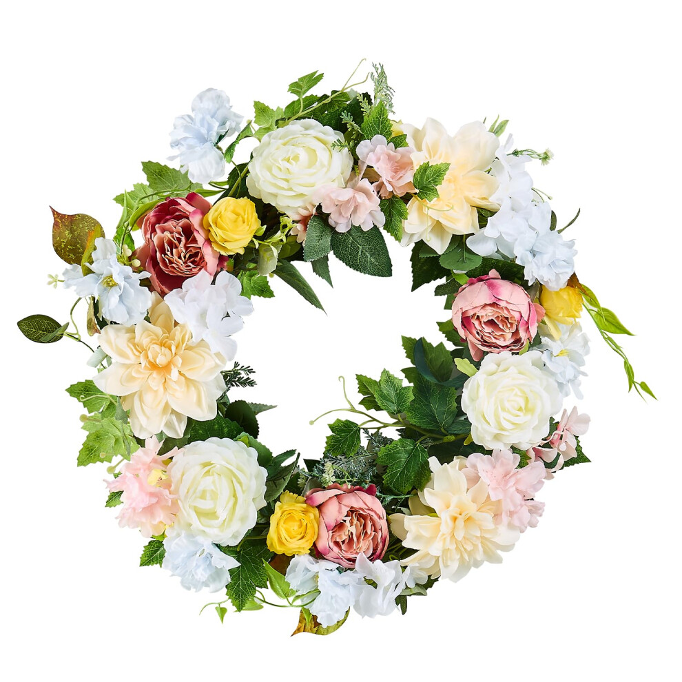 Vevor Spring Wreath For Front Door 24 Inch - Large Artificial Flower Wreath With Hydrangea & Peony Year-Round All Season Outdoor Indoor Door Decor