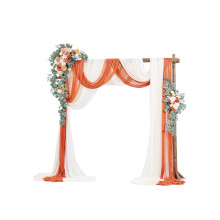 VEVOR Artificial Wedding Arch Flowers Kit Orange Wedding Arch Flowers with Drapes Kit (Pack of 5) - 2 Pcs Floral Arrangement 3 Pcs Sheer Drapes fo