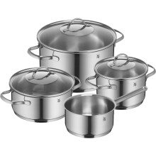 WMF Pot Set 4-Piece Provence Plus Pouring Rim Glass Lid Cromargan Stainless Steel Polished Suitable for Induction Hobs Dishwasher-Safe