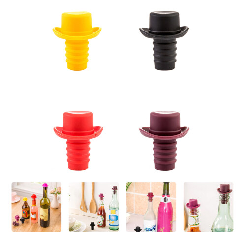4 innovative Silikon-Weinflaschenstopfen, dichtend, Farben 2