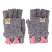 1Paar Halbfinger Handschuhe Winter Warm Graue Handschuhe Für Mädchen
