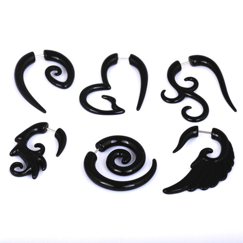 6 schwarzer horn spiral stretcher piercing