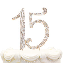 Hatcher Lee Dcoration de gteau d'anniversaire en strass cristal scintillant pour 15 ans Meilleur souvenir | Dcorations de 15e fte dores