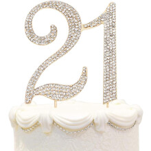 Hatcher Lee Dcoration de gteau d'anniversaire en strass cristal scintillant Meilleur souvenir | Dcorations de fte du 21e anniversaire, or
