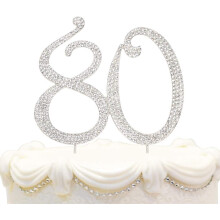 Hatcher Lee Bling Crystal Strass Dcoration de gteau d'anniversaire 80  Meilleur souvenir | Dcorations de fte 80me Argent