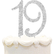 Hatcher Lee Dcoration de gteau d'anniversaire en strass cristal scintillant pour 19 ans Meilleur souvenir | Dcorations De Fte 19me Argent