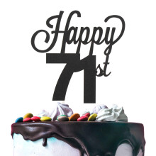 LINGTEER Dcoration de gteau Happy 71st Birthday noire et paillete Cheers to 71 ans, cadeau de fte d'anniversaire, dcoration de centre