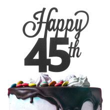 LINGTEER Happy 45th Birthday Black Cake Topper - Cheer to 45 Years Old Birthday Party Gift Centerpieces Decorations Sign.