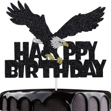 Trelsan Dcoration de gteau Happy Birthday paillettes noires pour gteau de fte sur le thme du pygargue tte blanche