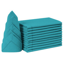 Bedding Craft Lot de 12 serviettes de table en tissu de coton  45,7 x 45,7 cm, bleu sarcelle, ajoures avec trous dcoratifs et coins en onglet