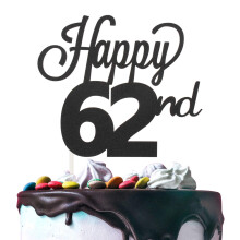 LINGTEER Happy 62nd Birthday Black & Glitter Cake Topper - Na zdrav 62 let starm narozeninovm vecrkem drek Vrcholov ozdoby Dekorace Sign.
