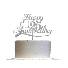Dcoration de gteau pour 25e anniversaire, paillettes argentes, 25 ides de dcoration de fte d'anniversaire de mariage, bton en acrylique pa