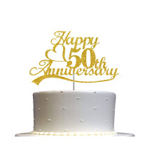 Dcoration de gteau pour 50e anniversaire paillettes dores, ides de dcoration de fte pour 50e anniversaire de mariage, bton en acrylique