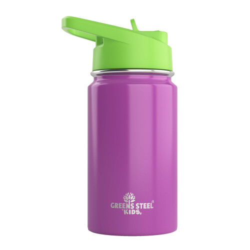 Kids Water Bottle - 350ml, Purple | Leak Proof With Straw & Handle | 12 Cold | Insulated, Double Wall Stainless Steel | Easy Sip Toddler Cup | Child's
