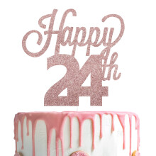 LINGTEER Dcoration de gteau Happy 24th Birthday Bravo 24 ans pour fte d'anniversaire, centre de table, dcoration de gteau.