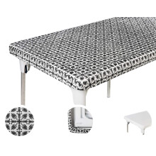 TopTableCloth 8ft 96 x 30 inch Black Patterned Plastic Rectangle Tablecloths Elastic Corner Vinyl Christmas Tablecloth Fitted Rectangular Folding Pic