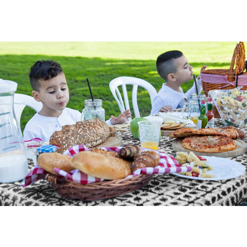 TopTableCloth 8ft 96 x 30 inch Black Patterned Plastic Rectangle Tablecloths Elastic Corner Vinyl Christmas Tablecloth Fitted Rectangular Folding Pic 1