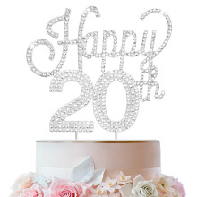 LINGTEER Dcoration de gteau en strass argent Joyeux 20e anniversaire Bravo au 20e anniversaire de 20 ans, dcoration de centre de table