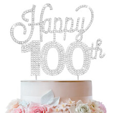 LINGTEER Vechno nejlep k 100. narozeninm strbrn kamnkov dort Topper - Zdravme ke 100. narozeninm 100 let star vroc Party Cake Centerpiec