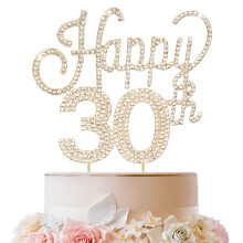 LINGTEER Dcoration de gteau en strass dor Joyeux 30e anniversaire Bravo au 30e anniversaire de 30 ans, dcoration de centre de table de