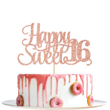 Dcoration de gteau Happy Sweet 16 paillettes or rose Dcoration de gteau Happy 16me anniversaire Fournitures de dcoration de fte d'an
