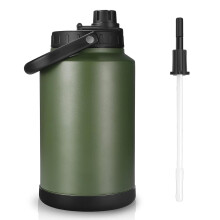 Sursip 1 gallon isoleret vandkande med halm 128 Oz stor sportsvandflaske rustfrit st?l termokande Varme og kolde drikke til rejsevandring Camping