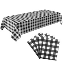 C CRYSTAL LEMON Black and White Striped Tablecloth Pack of 4 - Black and White Checkered Tablecloth for Picnic Table - Vinyl Black Table Cloth Plasti