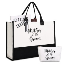 Lamyba Cadeaux pour mre du mari Sac fourre-tout pour mre du mari avec trousse de maquillage Cadeaux pour fte prnuptiale Noir et blanc