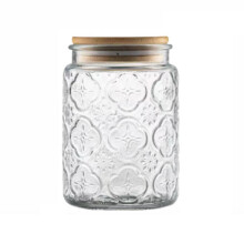 Vintage glaskrukke Dekorativ glaskrukke med bambusl?g Slikkrukke Kagekrukke til k?kkenbord Pantry 23,7 FL OZ Glasopbevaringskrukke Holder Kaffe T