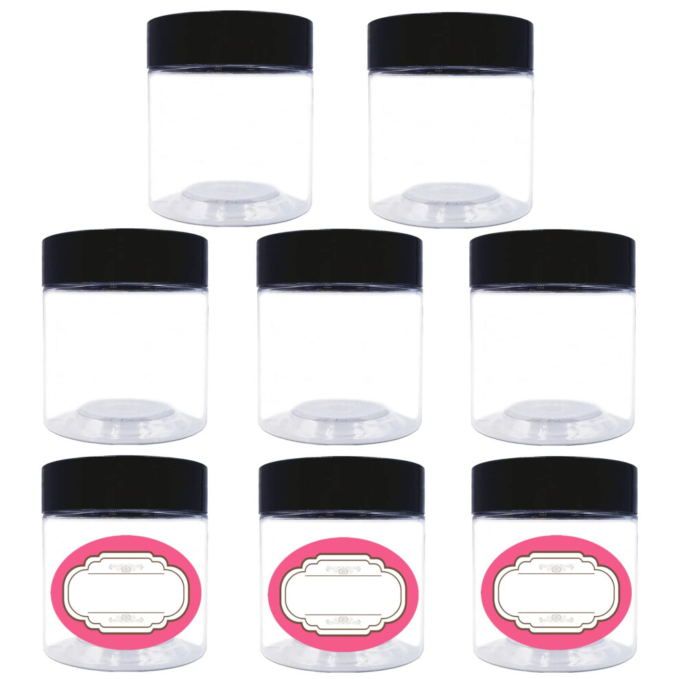 Hodooly 4 Oz Plastic Jars With Lids 8 Pack Wide-Mouth Clear Storage Containers Empty Round Clear Plastic Jars With Lids And Labels For Body Butter