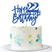 RoadSea Dcoration de gteau Happy 22me anniversaire Fournitures de gteau pour adulte fille garon 22 ans Paillettes bleues