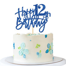 RoadSea Happy 12th Birthday Cake Topper - Kid Girl Boy Dvanctilet narozeninov dorty - Dekorace k 12. narozeninm - Modr trpytky (12.)