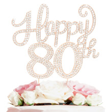 LASKYER Dcorations de gteau Happy 80th Birthday - Dcoration de gteau en strass dor - Cheers to Eighty Years Old Bday Party en mtal