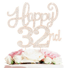 LASKYER Dcorations de gteau Happy 32nd Birthday - Dcoration de gteau en strass dor - Cheers to 32 Years Old Bday Party en mtal scin