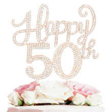 LASKYER Dcorations de gteau Happy 50th Birthday - Dcoration de gteau en strass dor - Cheers to Fifty Years Old Bday Party en mtal s