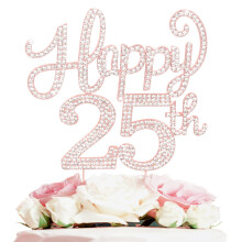 LASKYER Happy 25th Birthday Rose Gold drahokamu dort Topper - 25. narozeniny / vroc Na zdrav 25 let Bday Party Kovov jiskriv ozdoby.