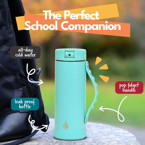 Gourde École Enfant Elemental Iconic - 100% Étanche, Isolée, 14oz - Poignée Pop-It 1